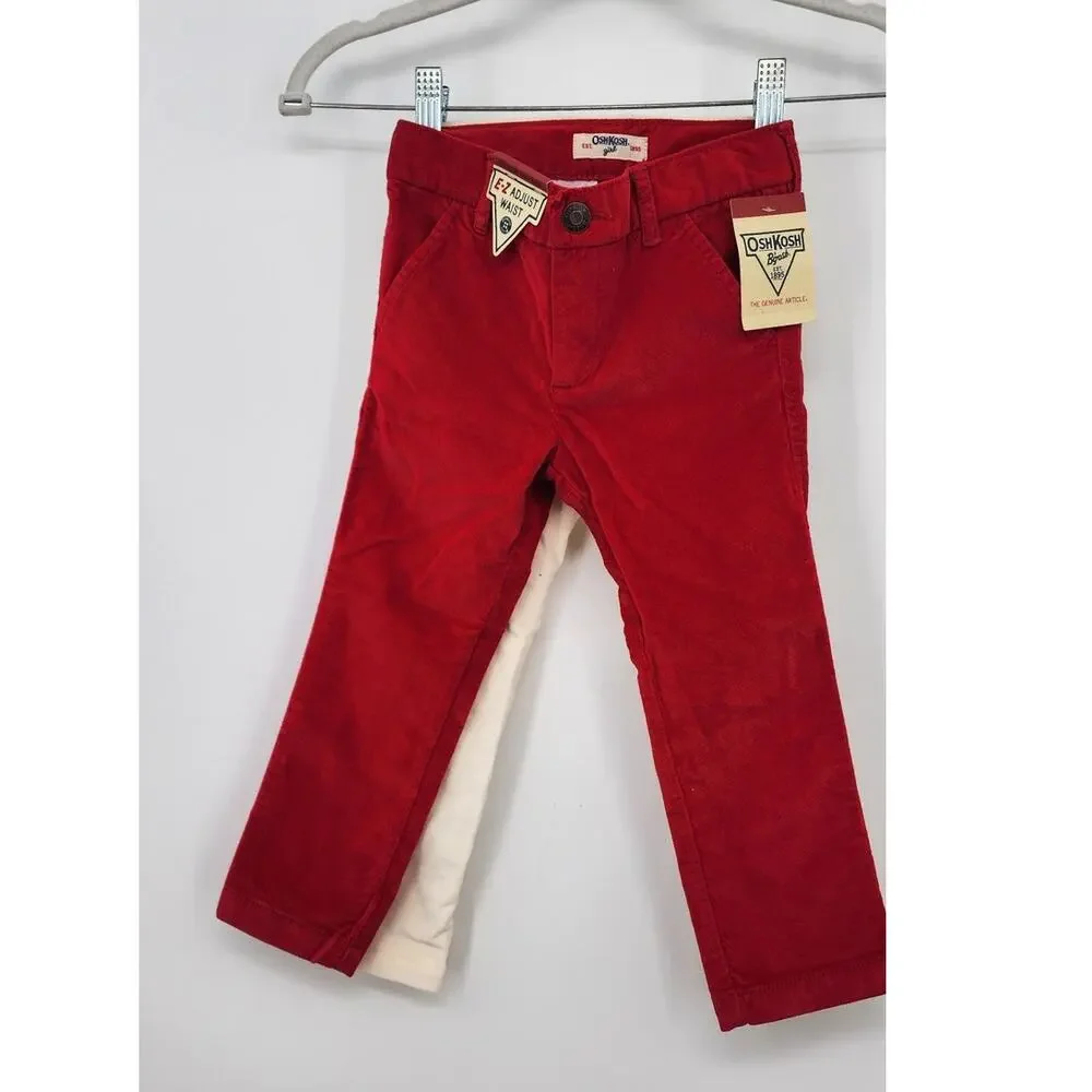 Lot Of 2 New OshKosh B'Gosh Girls Crushed Velvet Pants Size 3T Red, White/ Ivory